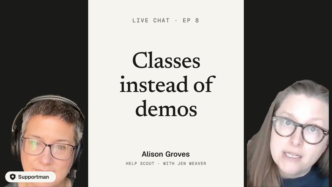 Classes instead of demos · episode 8 of Live Chat with Jen Weaver with Alison Groves