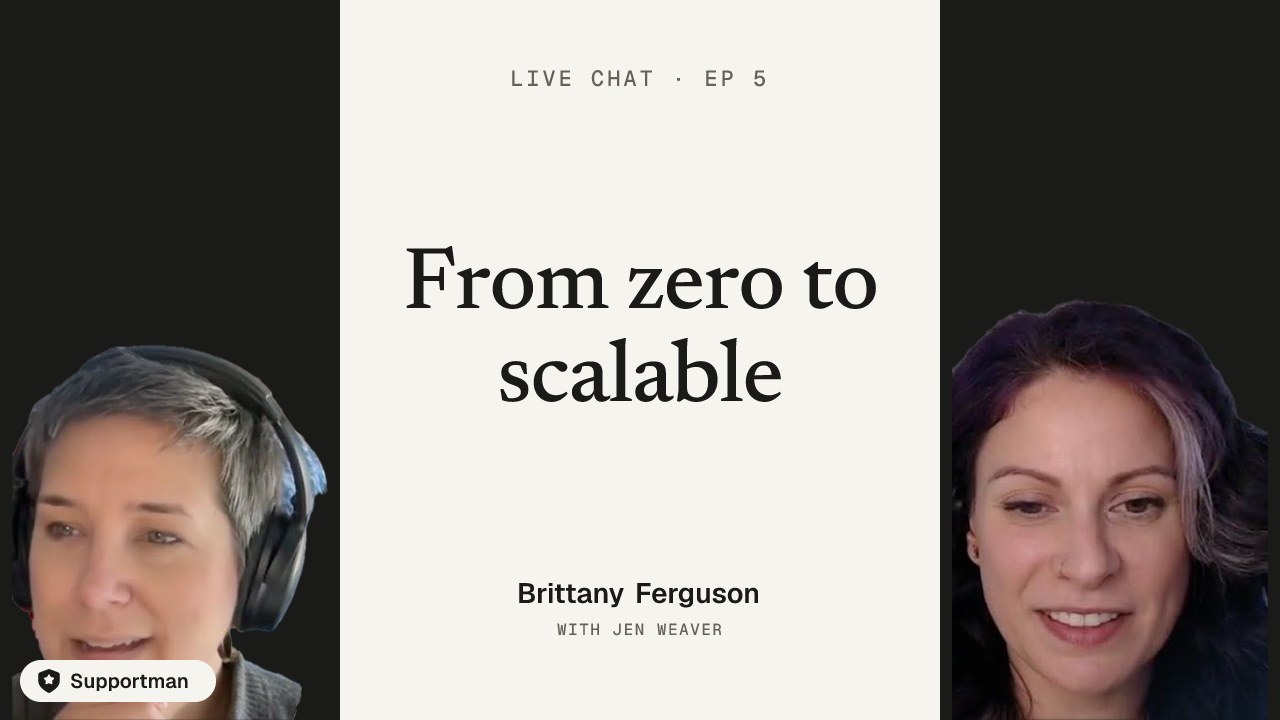 From zero to scalable · episode 5 of Live Chat with Jen Weaver with Brittany Ferguson