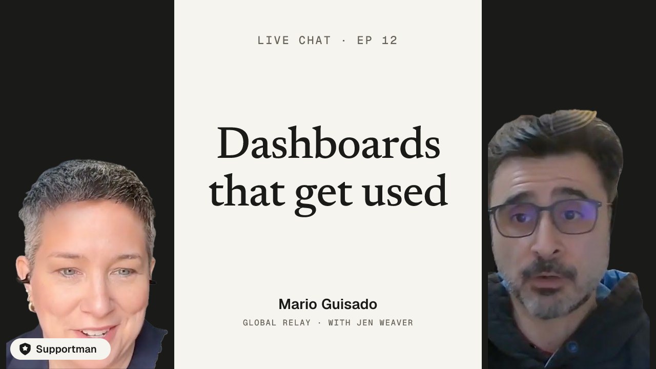 Dashboards that get used · episode 12 of Live Chat with Jen Weaver with Mario Guisado